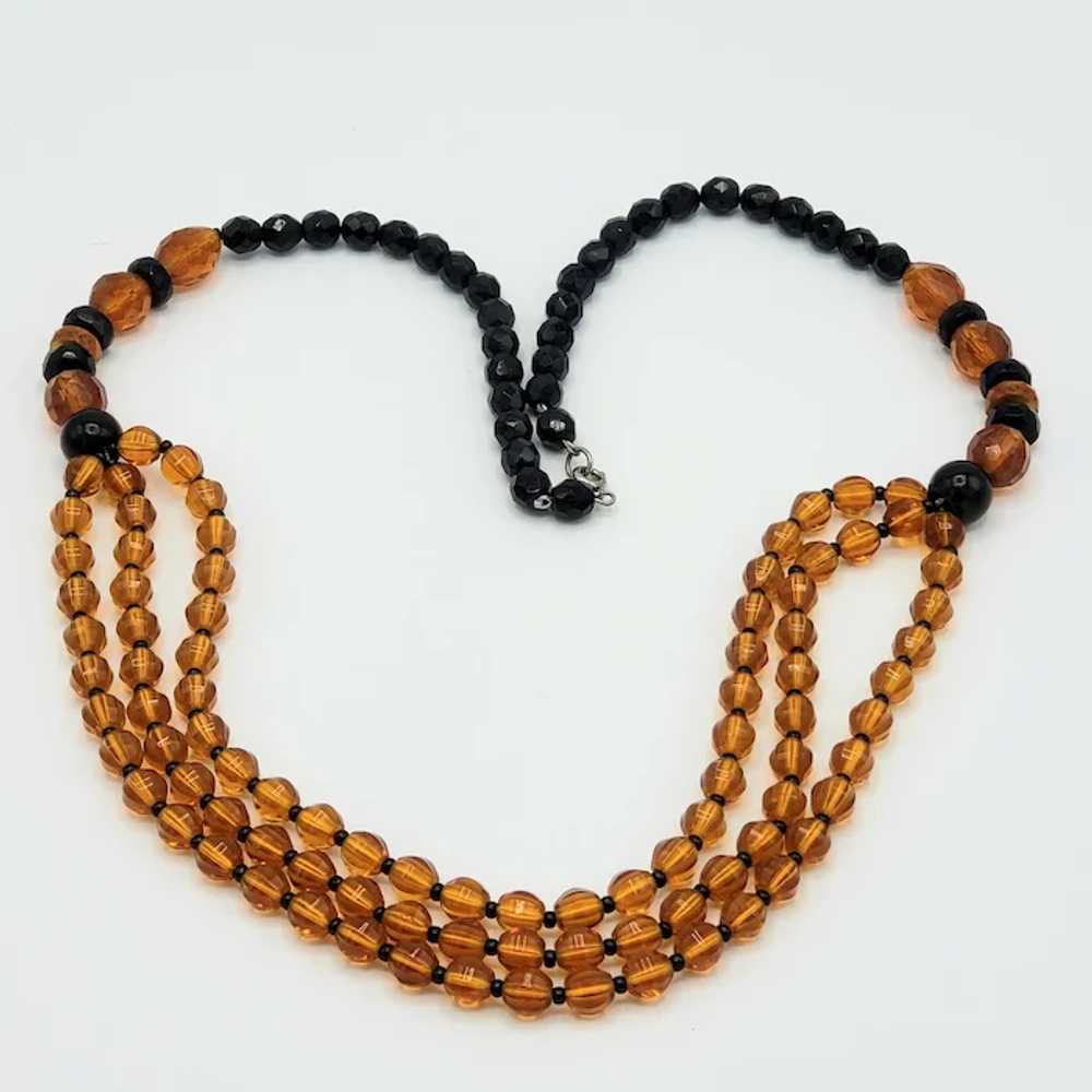 BEAUTIFUL Black and Amber-Colored Beaded Necklace - image 5