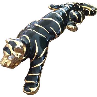 Crouching Black and Gold Panther Brooch