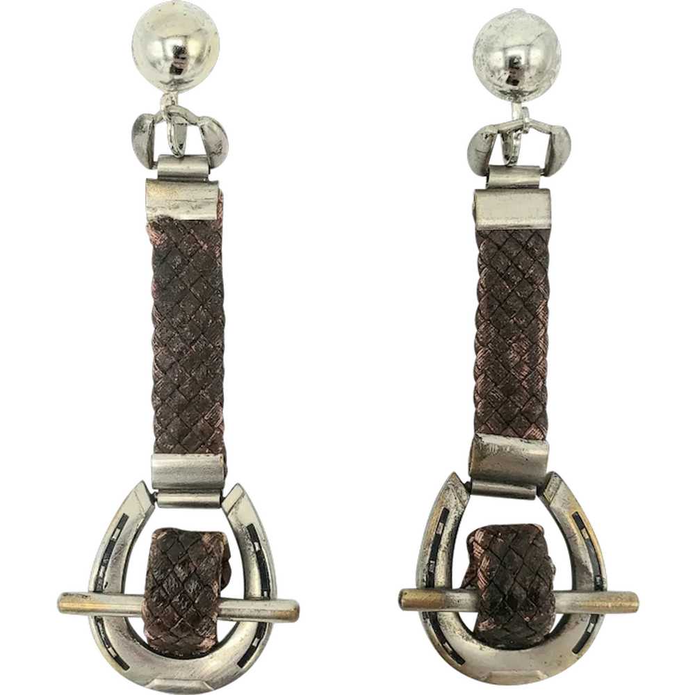 Braided Leather Horseshoe Clip-on Earrings - image 1