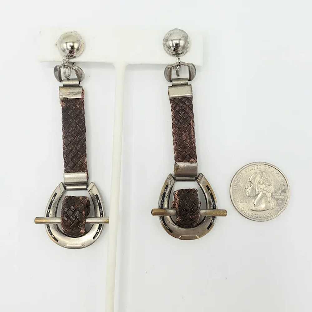 Braided Leather Horseshoe Clip-on Earrings - image 2