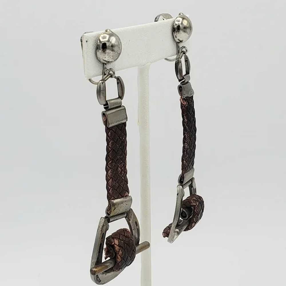 Braided Leather Horseshoe Clip-on Earrings - image 3