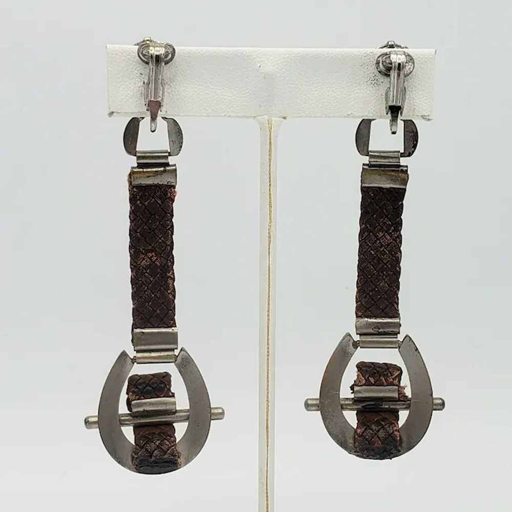 Braided Leather Horseshoe Clip-on Earrings - image 4