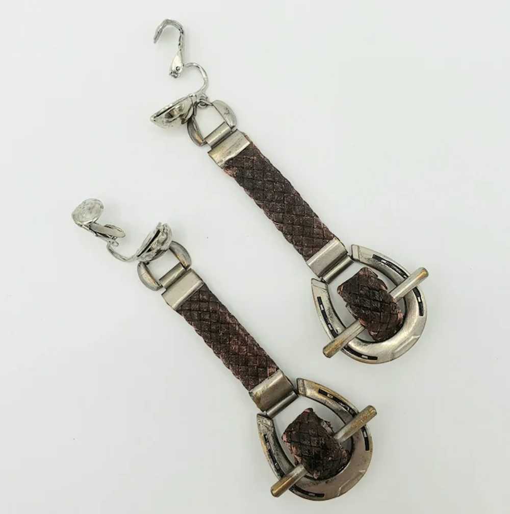 Braided Leather Horseshoe Clip-on Earrings - image 5