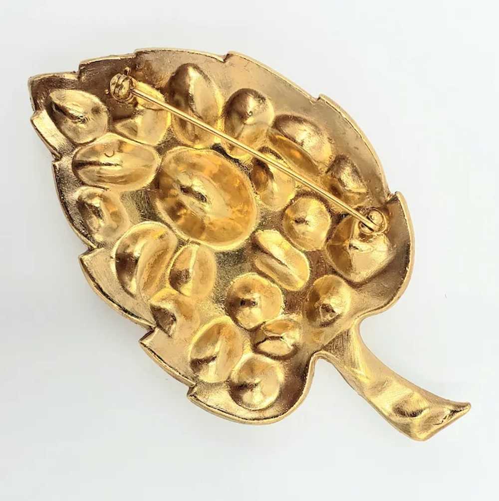 Golden Leaf with Inset Crystals Brooch - image 4