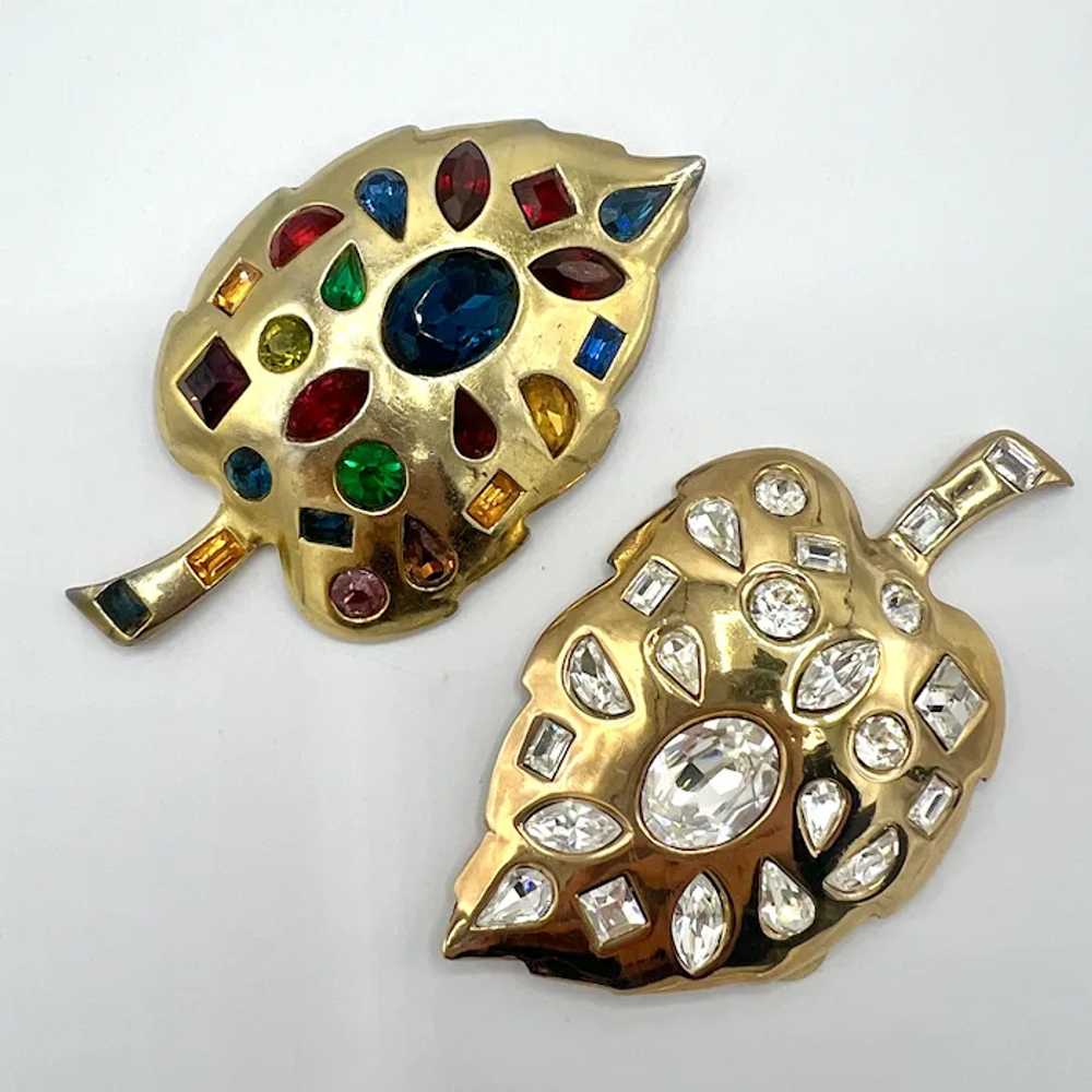 Golden Leaf with Inset Crystals Brooch - image 5