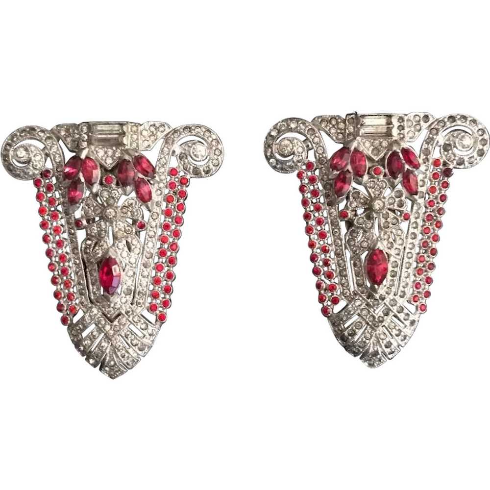 Intricate Pair of Art Deco Dress Clips - image 1