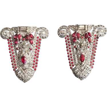 Intricate Pair of Art Deco Dress Clips - image 1