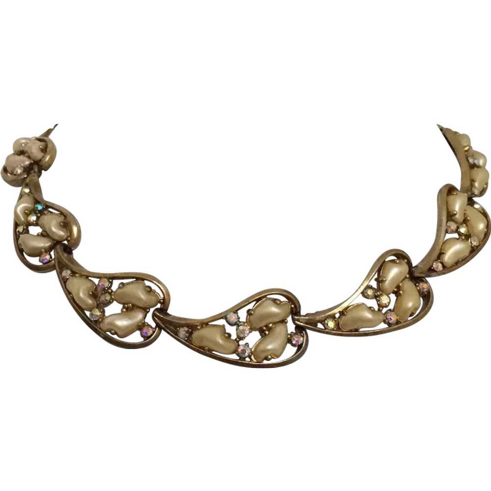 Schiaparelli Faux Pearl and Rhinestone Necklace - image 1