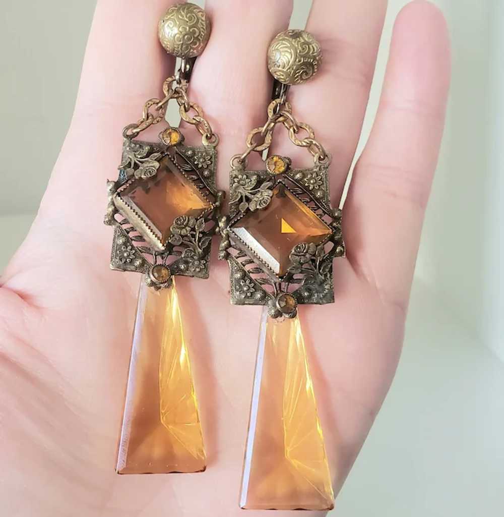 Alluring Amber Yellow Glass Czech Earrings - image 5