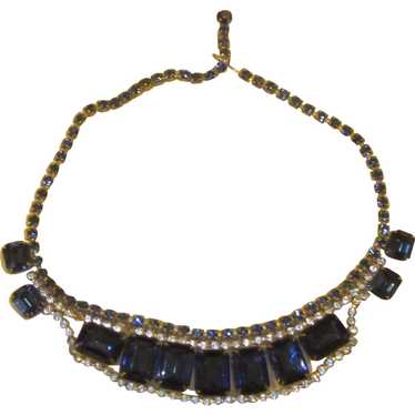 Beautiful Blue Large Rhinestone Vintage Necklace - image 1