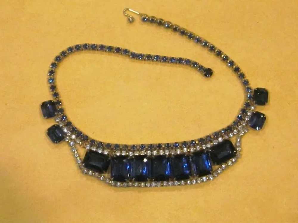 Beautiful Blue Large Rhinestone Vintage Necklace - image 2