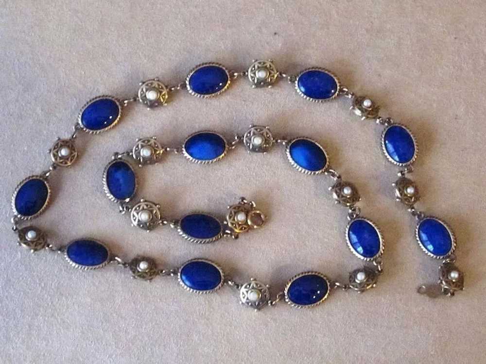 Accessocraft Faux Lapis and Faux Pearl Vintage Sa… - image 2