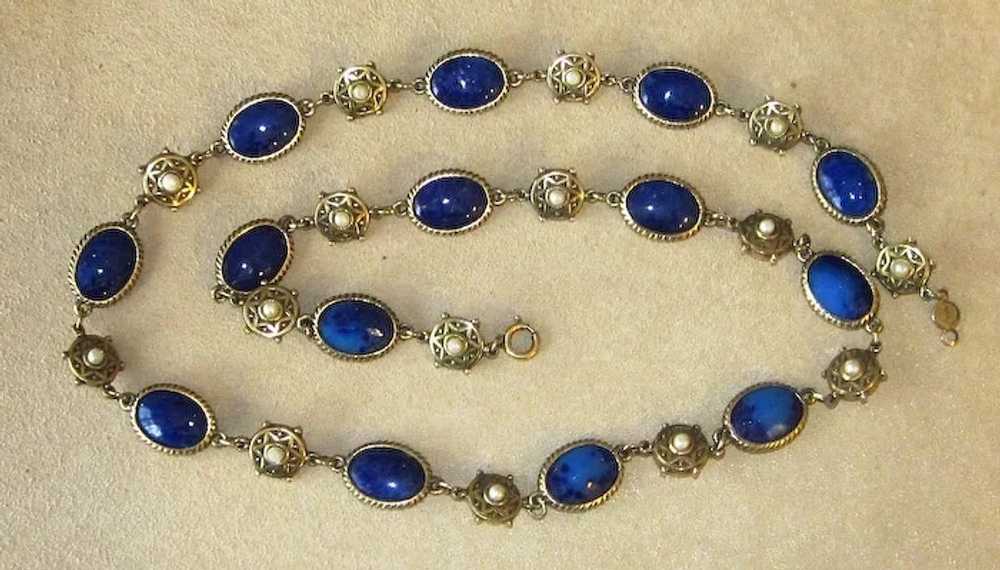 Accessocraft Faux Lapis and Faux Pearl Vintage Sa… - image 3