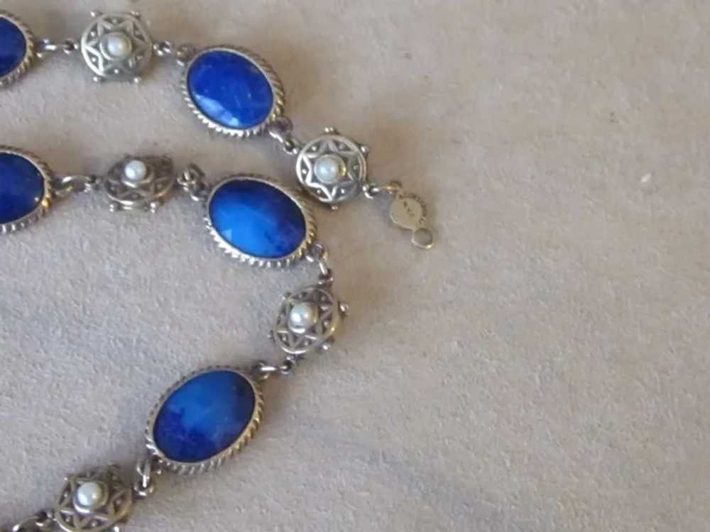 Accessocraft Faux Lapis and Faux Pearl Vintage Sa… - image 4