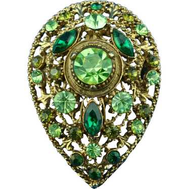 Signed ART Green Rhinestone Pin - image 1