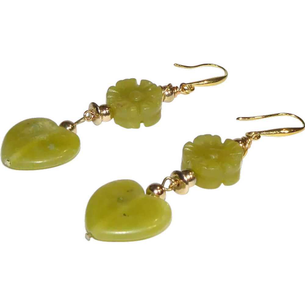 Green Jade Heart Earrings - image 1