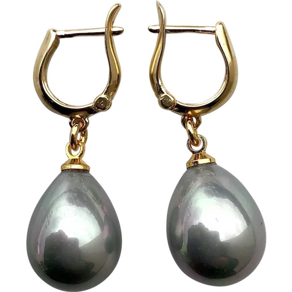Metal gray pear drop earrings gold plated ear wir… - image 1