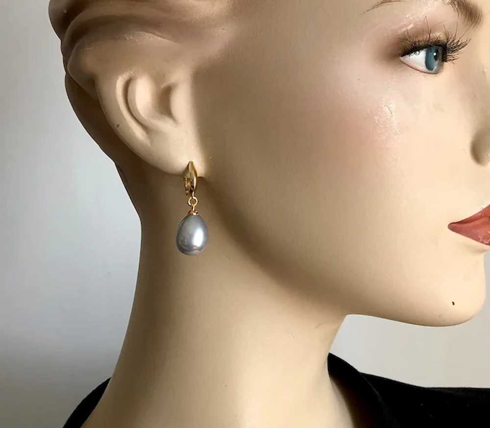 Metal gray pear drop earrings gold plated ear wir… - image 2
