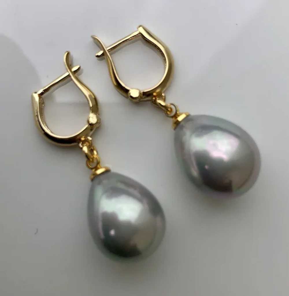 Metal gray pear drop earrings gold plated ear wir… - image 3
