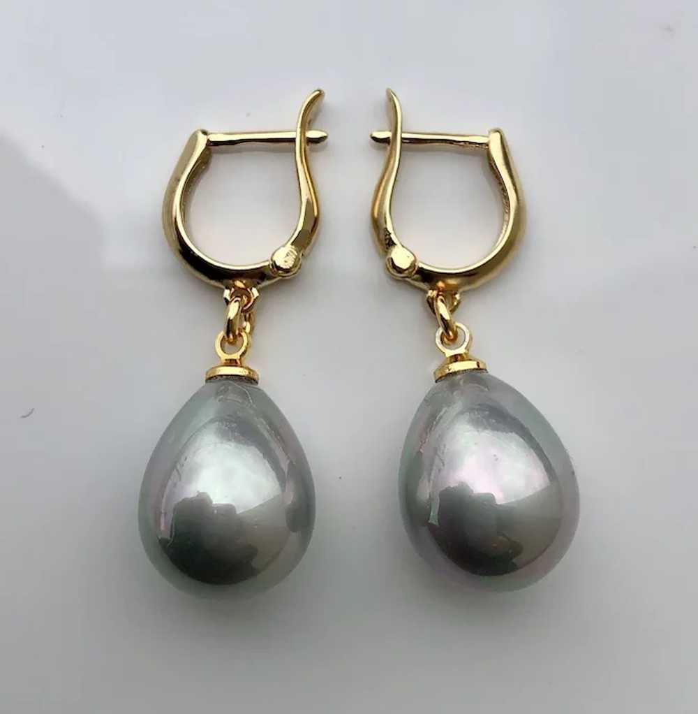 Metal gray pear drop earrings gold plated ear wir… - image 4