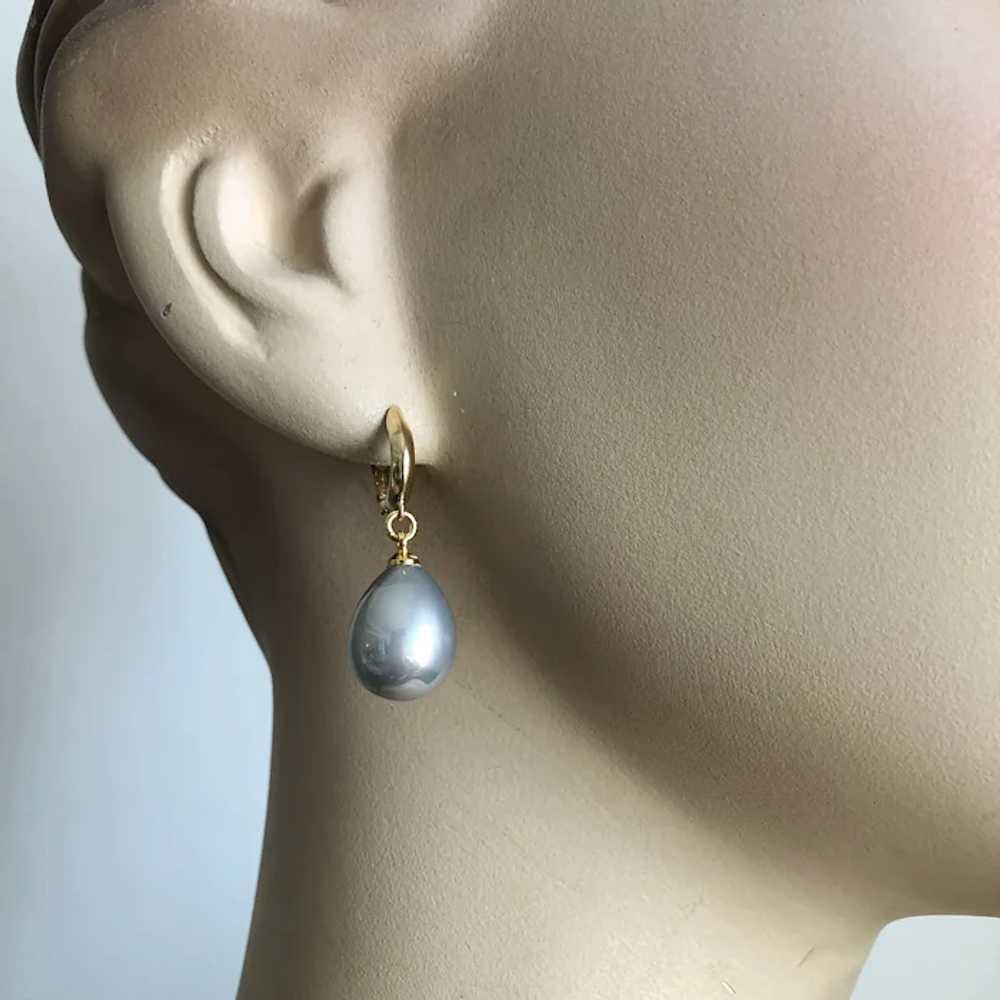 Metal gray pear drop earrings gold plated ear wir… - image 5