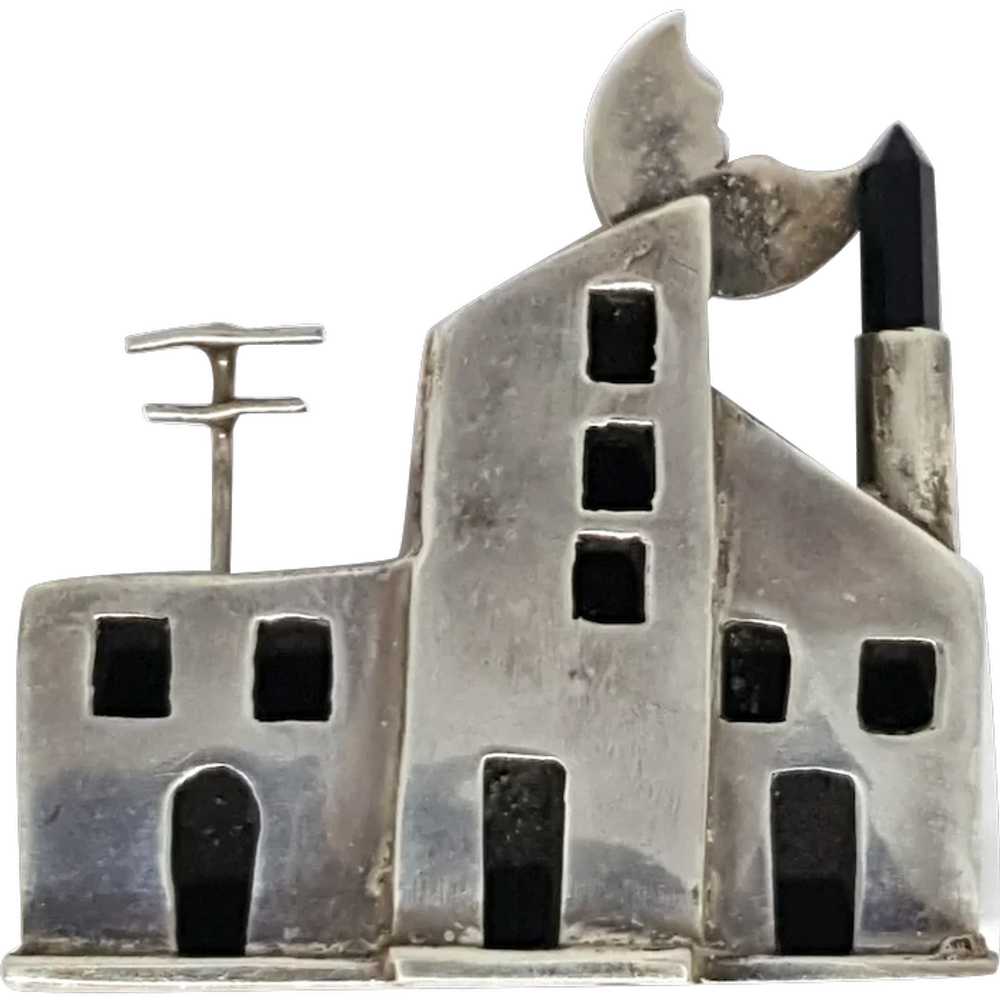 Sterling Adobe 3 Dimensional House Pin - image 1