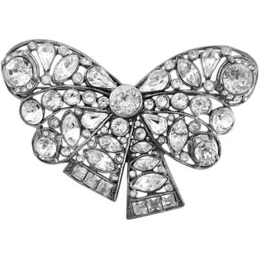 1930s Vintage Clear Rhinestone  Bow Brooch