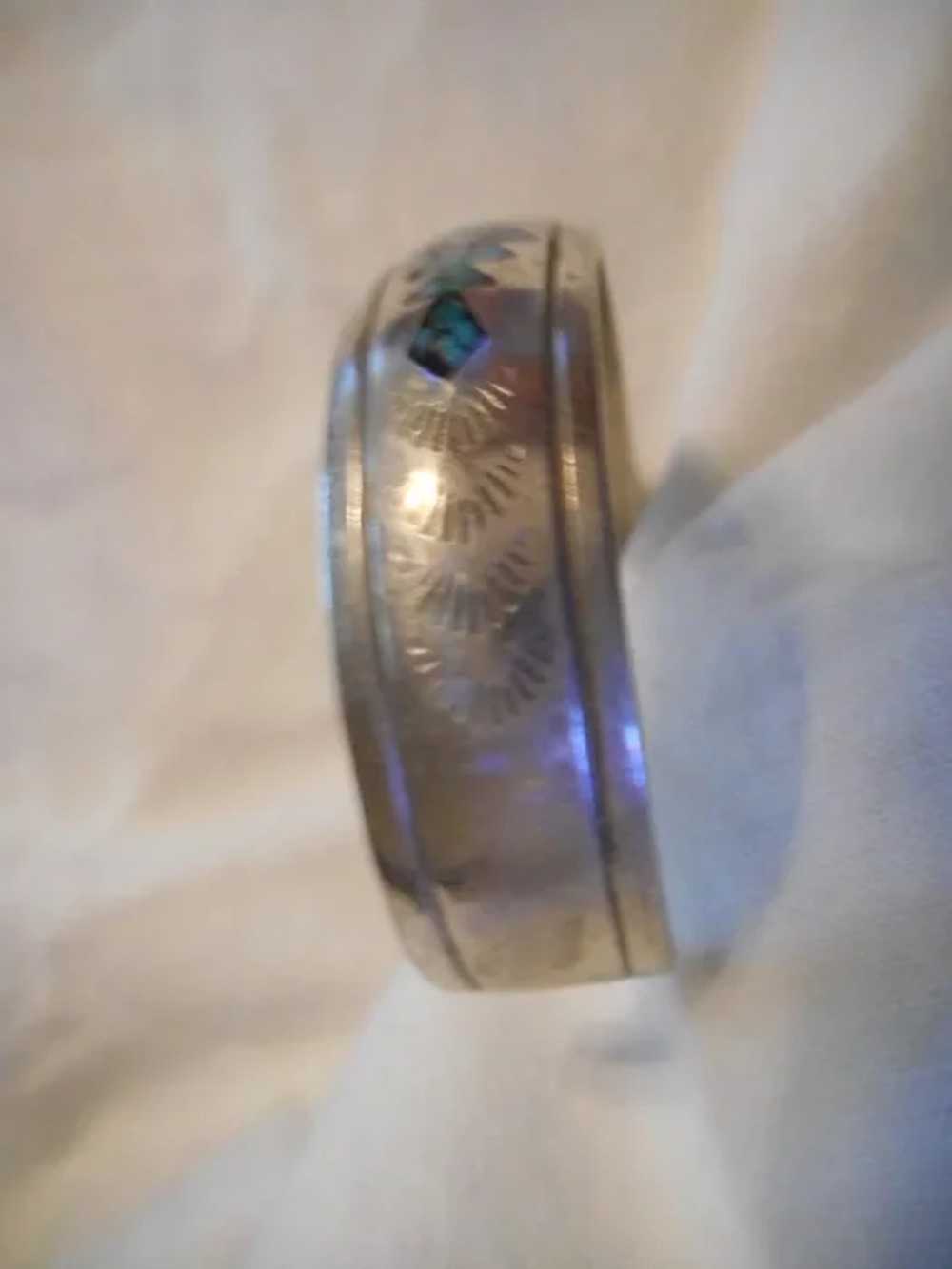 Sterling Silver Inlay Vintage Signed Bracelet - image 3