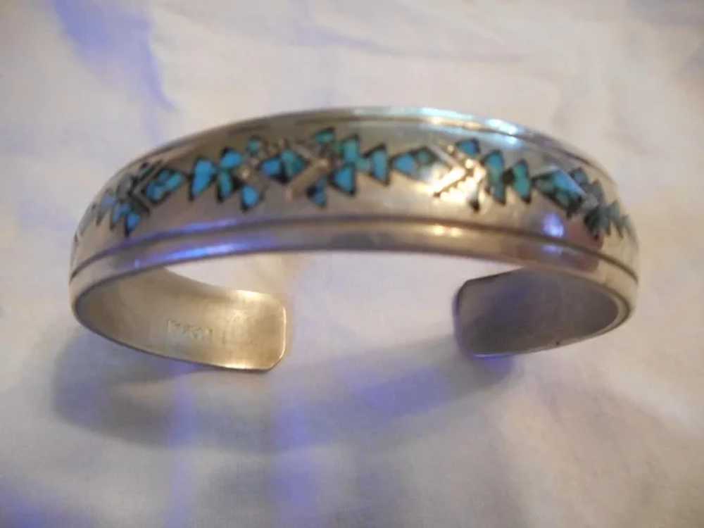 Sterling Silver Inlay Vintage Signed Bracelet - image 6