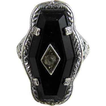 Vintage Art Deco Sterling Glass Filigree Ring