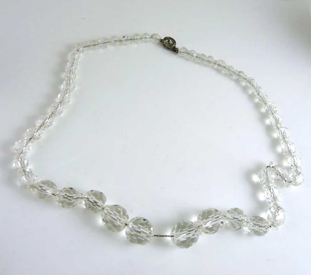 Vintage Art Deco Clear Faceted Glass Bead Necklace - image 2