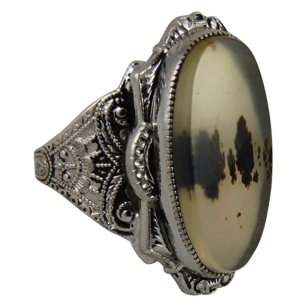 Vintage Sterling Silver and Moss Agate Ring Clark… - image 1