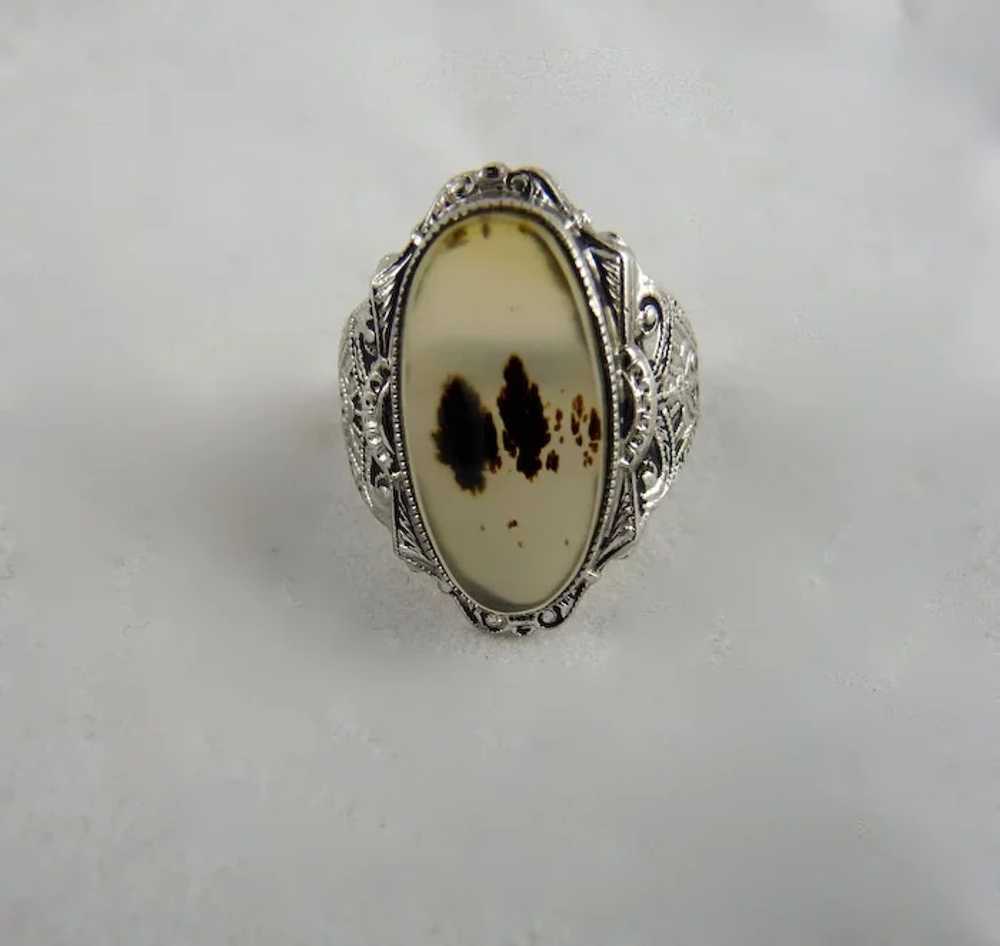 Vintage Sterling Silver and Moss Agate Ring Clark… - image 2