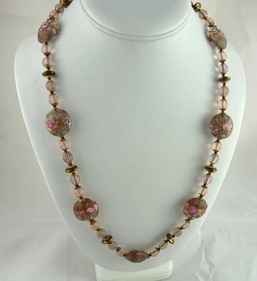 Vintage Wedding Cake Bead Necklace Pink and Mauve - image 2