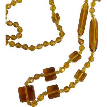 Vintage Art Deco Amber Glass Bead Flapper Necklace - image 1
