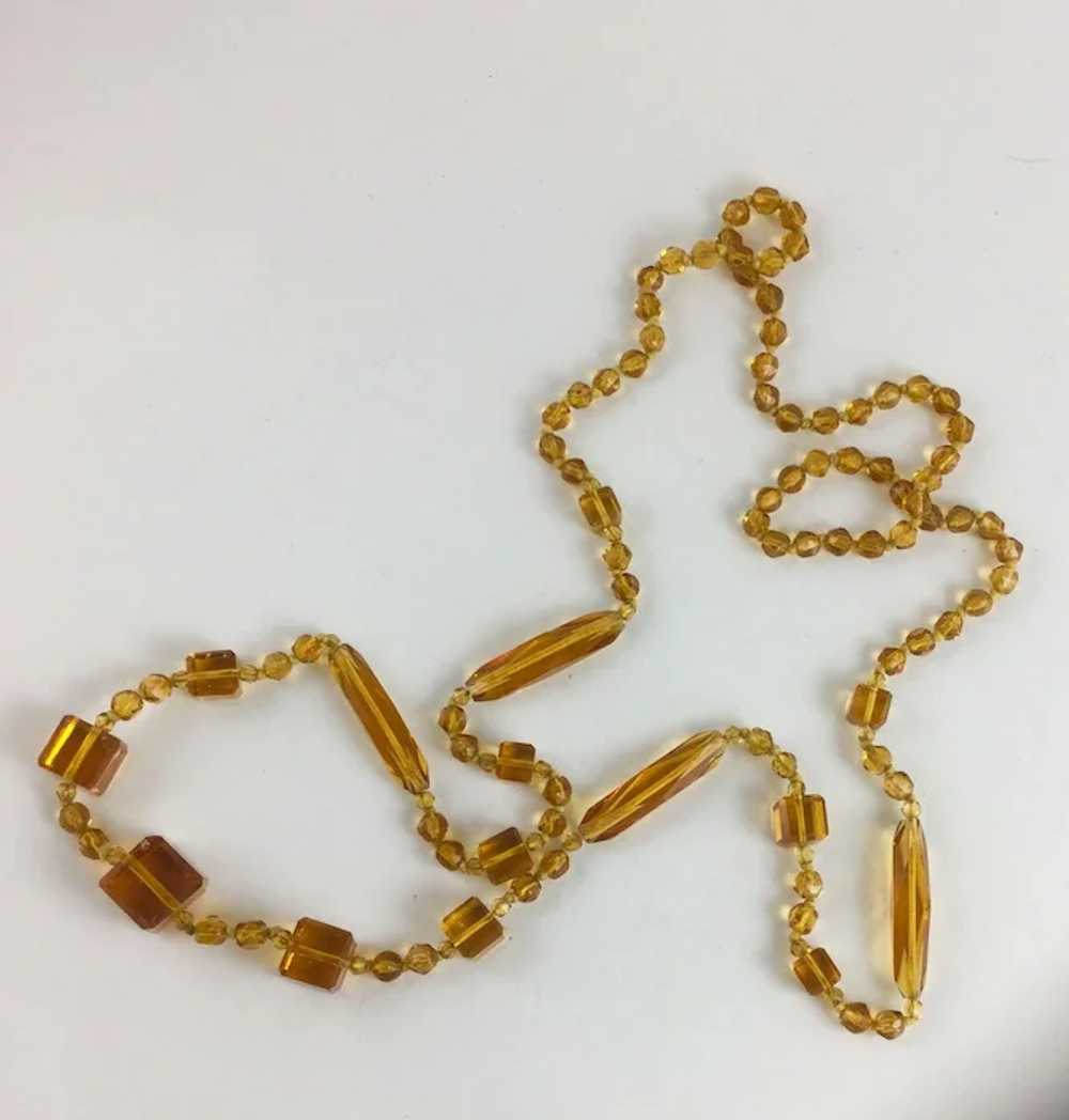 Vintage Art Deco Amber Glass Bead Flapper Necklace - image 2