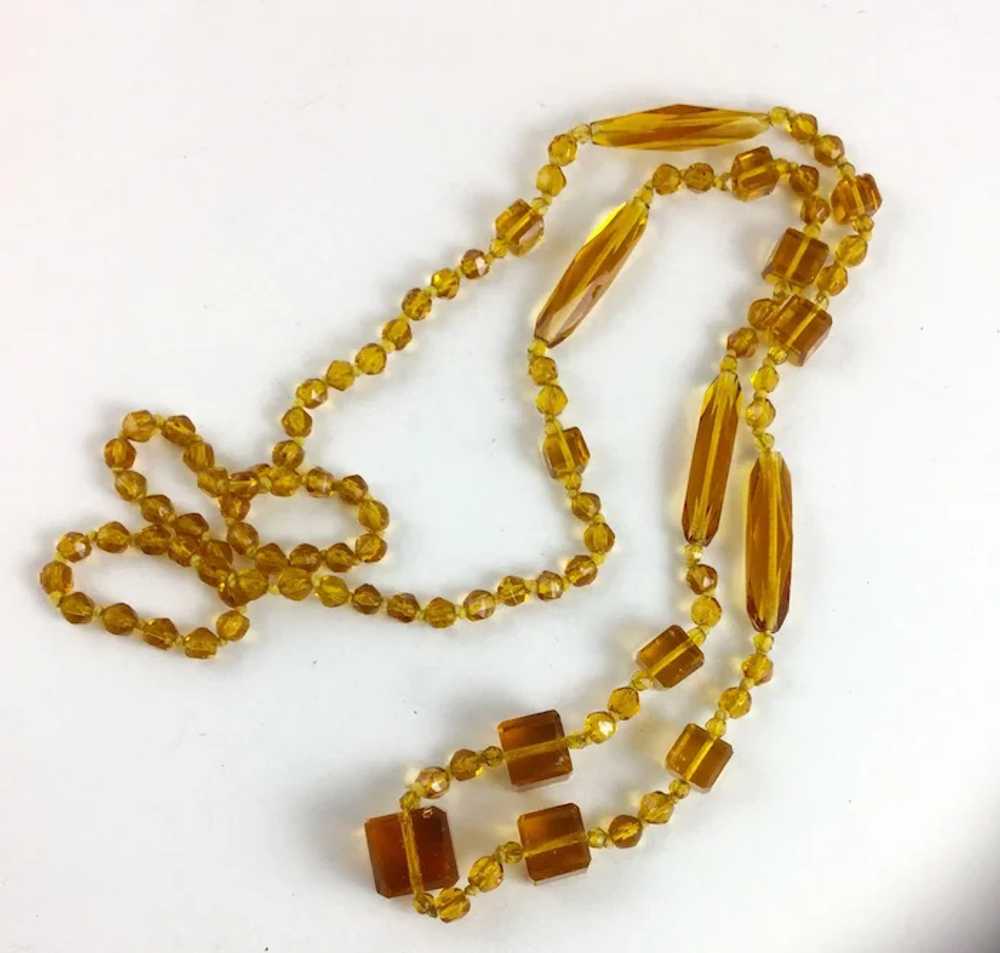 Vintage Art Deco Amber Glass Bead Flapper Necklace - image 3