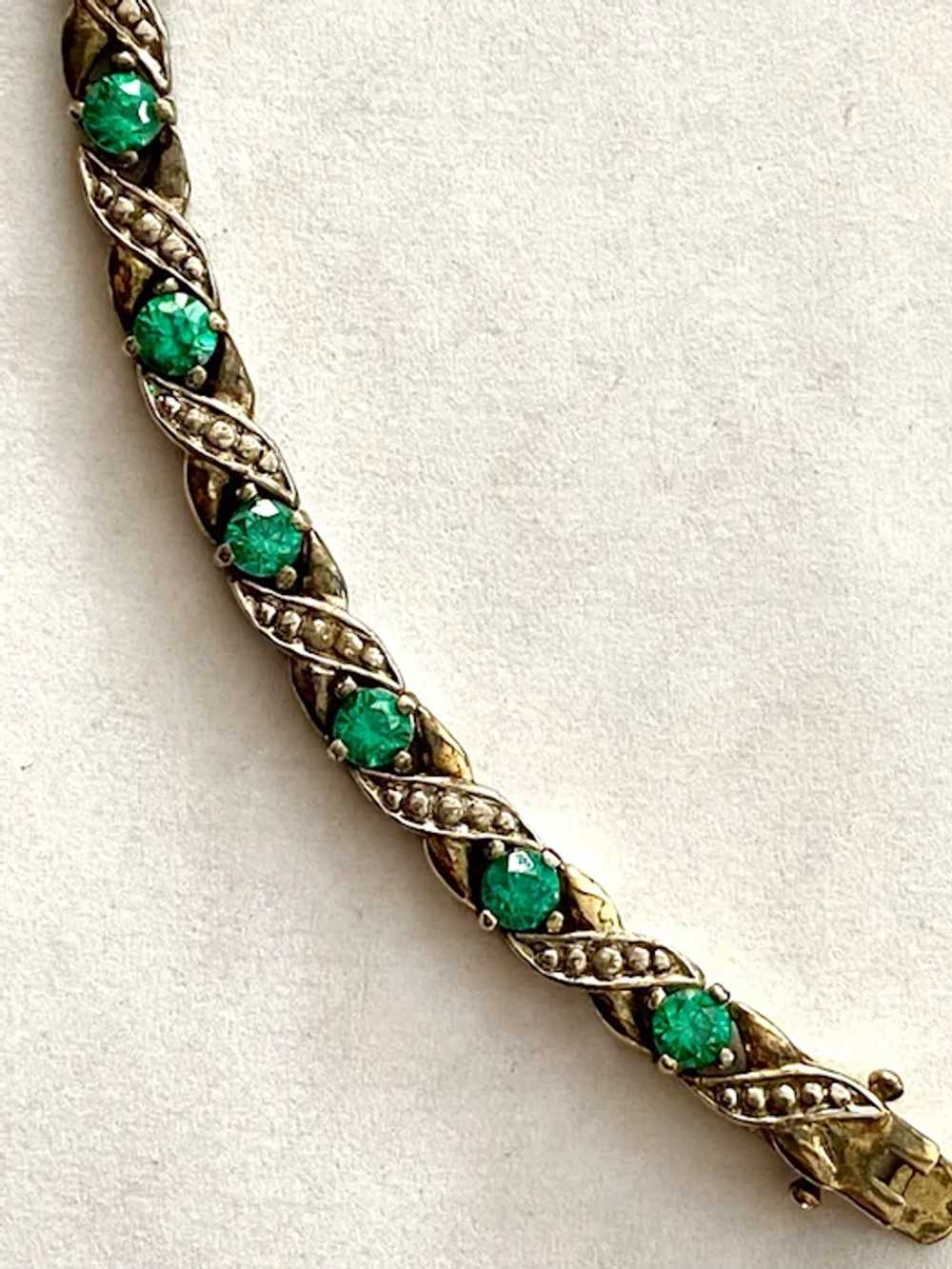 Vintage Tennis Bracelet with Dark Green Stones - image 2