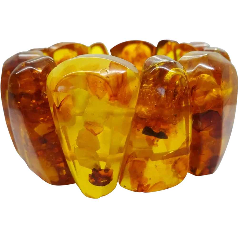 Estate Honey Amber 36mm Chunky Faceted Stretch Br… - image 1