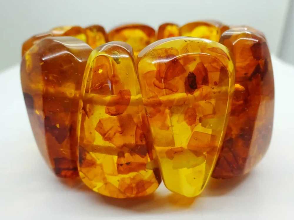 Estate Honey Amber 36mm Chunky Faceted Stretch Br… - image 2