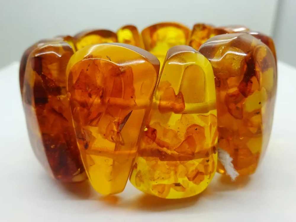 Estate Honey Amber 36mm Chunky Faceted Stretch Br… - image 3
