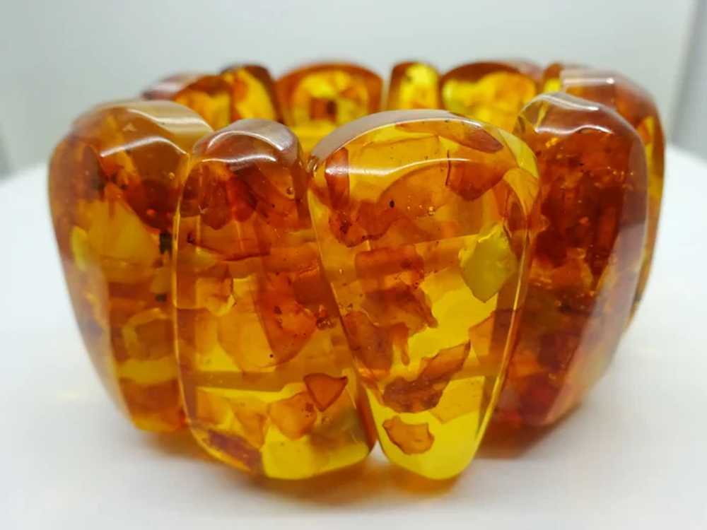 Estate Honey Amber 36mm Chunky Faceted Stretch Br… - image 4