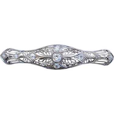 Art Deco Vintage 14K White Gold Filigree & Diamon… - image 1