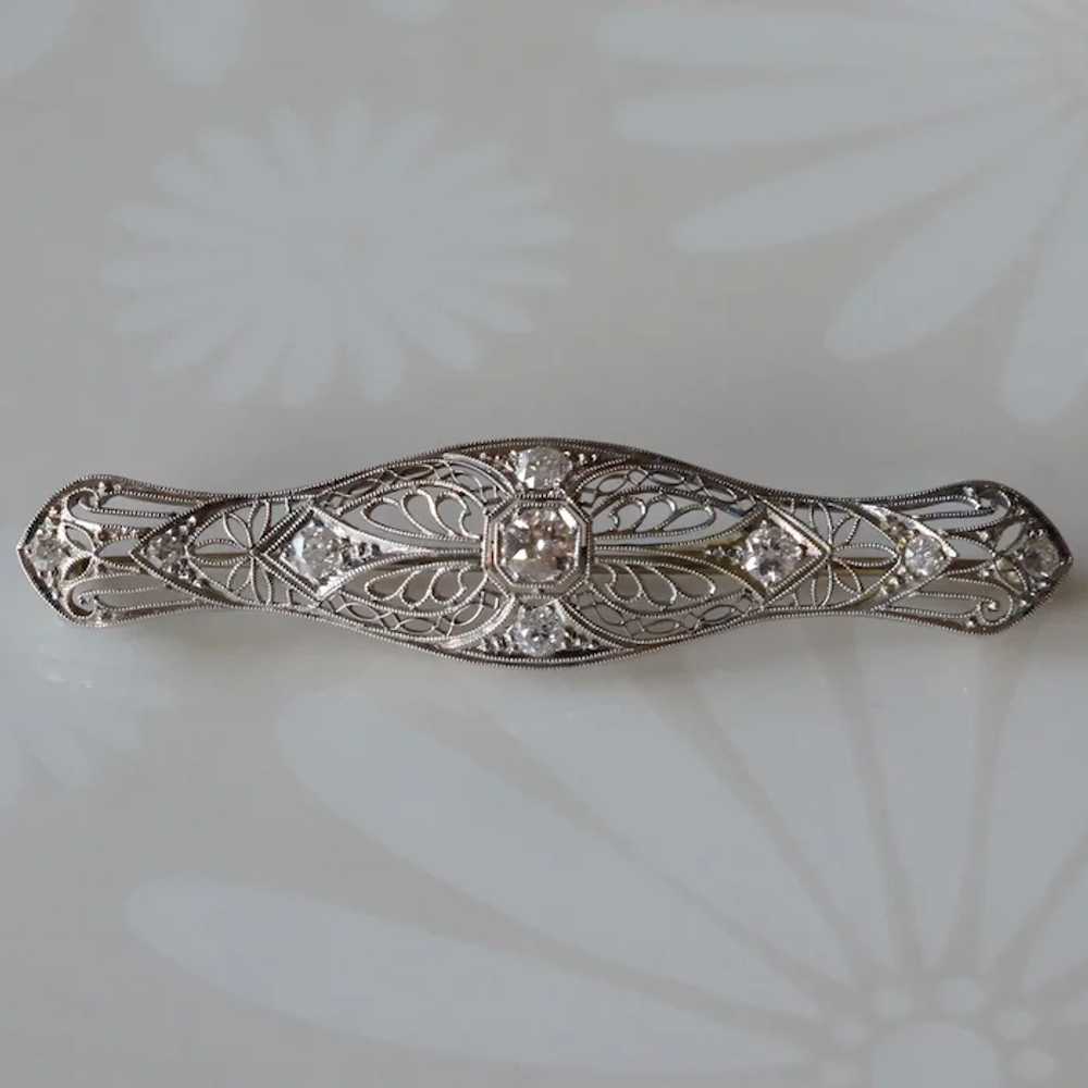 Art Deco Vintage 14K White Gold Filigree & Diamon… - image 2