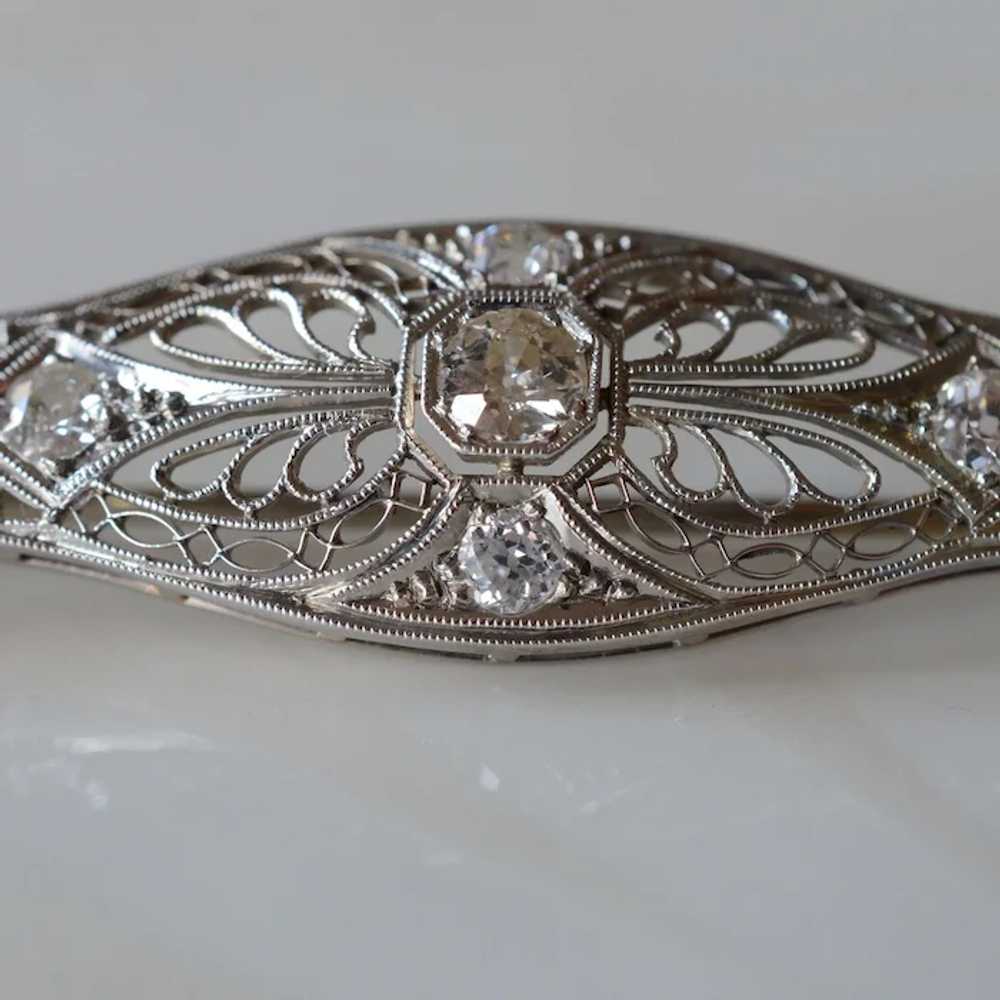 Art Deco Vintage 14K White Gold Filigree & Diamon… - image 3