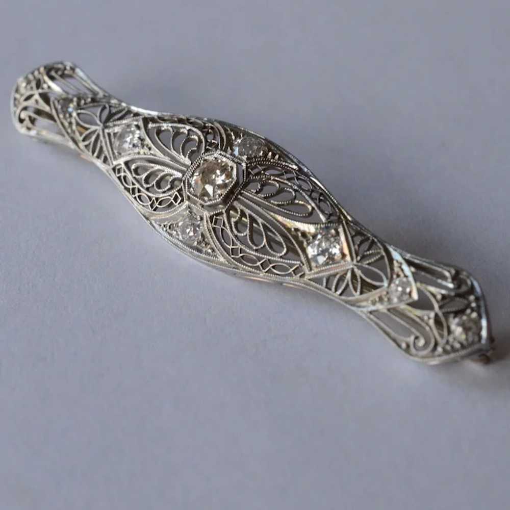 Art Deco Vintage 14K White Gold Filigree & Diamon… - image 4