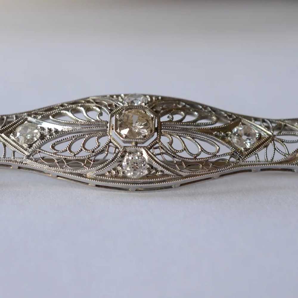 Art Deco Vintage 14K White Gold Filigree & Diamon… - image 5