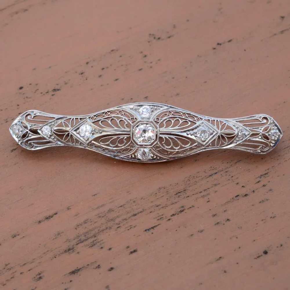 Art Deco Vintage 14K White Gold Filigree & Diamon… - image 8