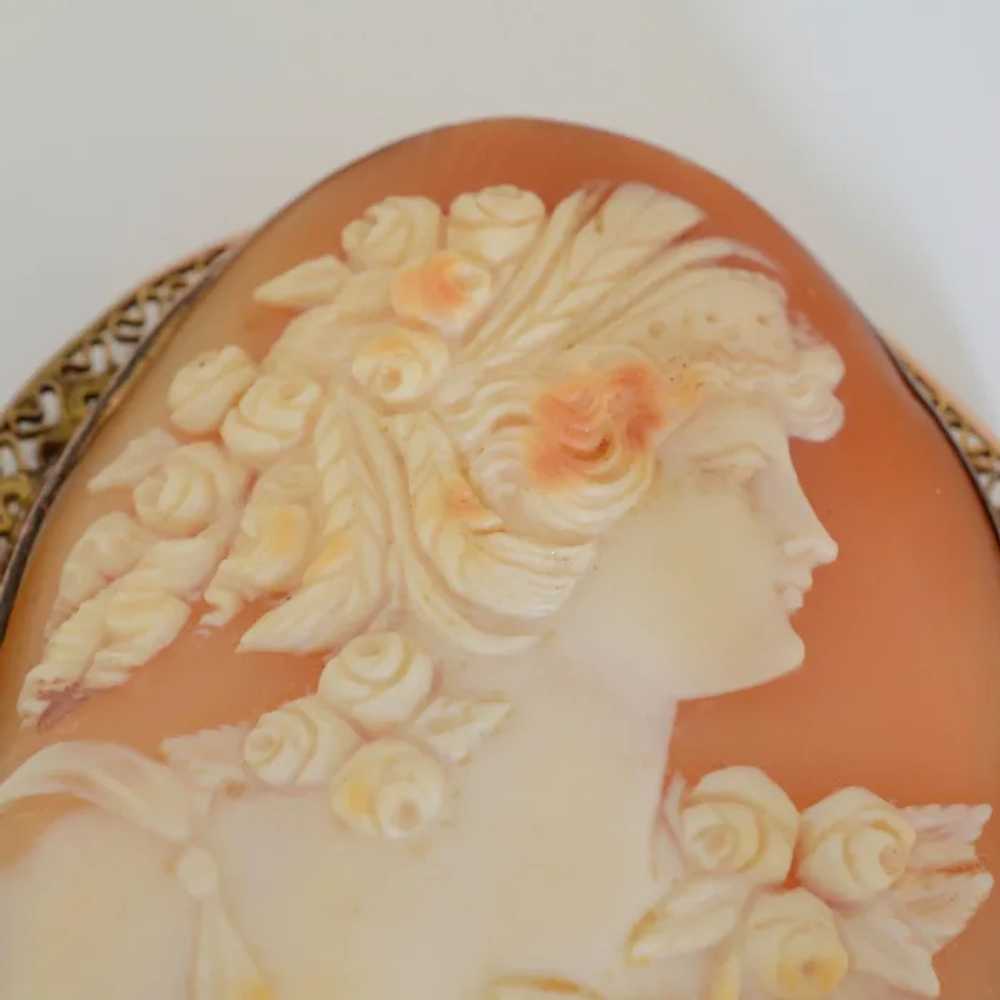 Extra Large 14K Yellow Gold Shell Cameo Woman and… - image 3