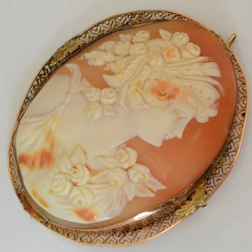 Extra Large 14K Yellow Gold Shell Cameo Woman and… - image 4